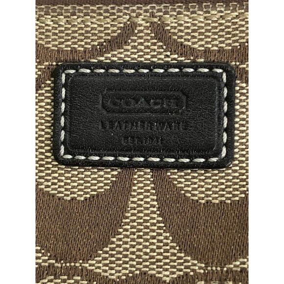 Coach Wristlet Clutch Brown Tan Canvas Signature Kissing C - Picture 3 of 4